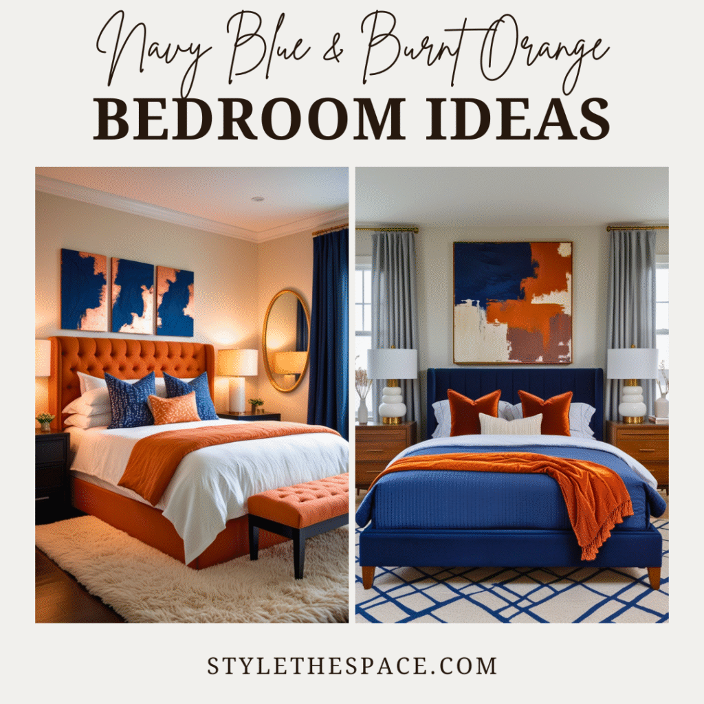 navy blue and burnt orange bedroom ideas