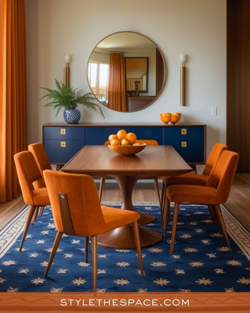 navy blue and burnt orange dining room