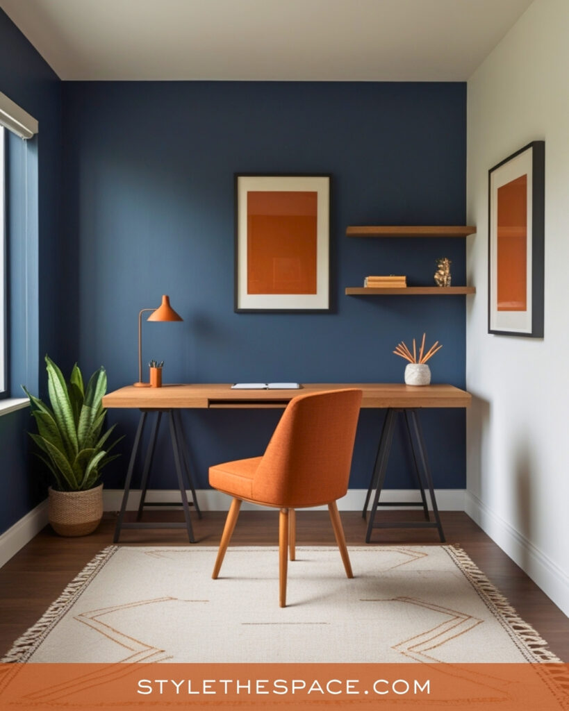 navy blue and burnt orange home office
