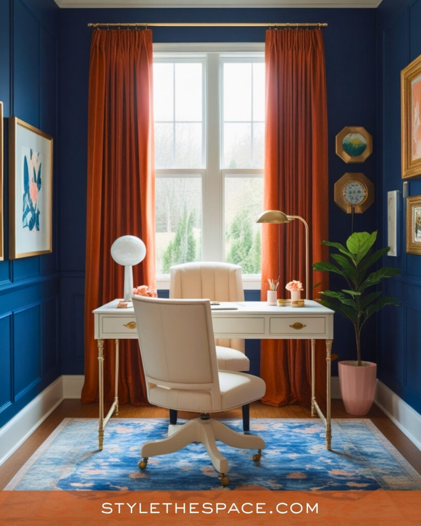 navy blue and burnt orange home office