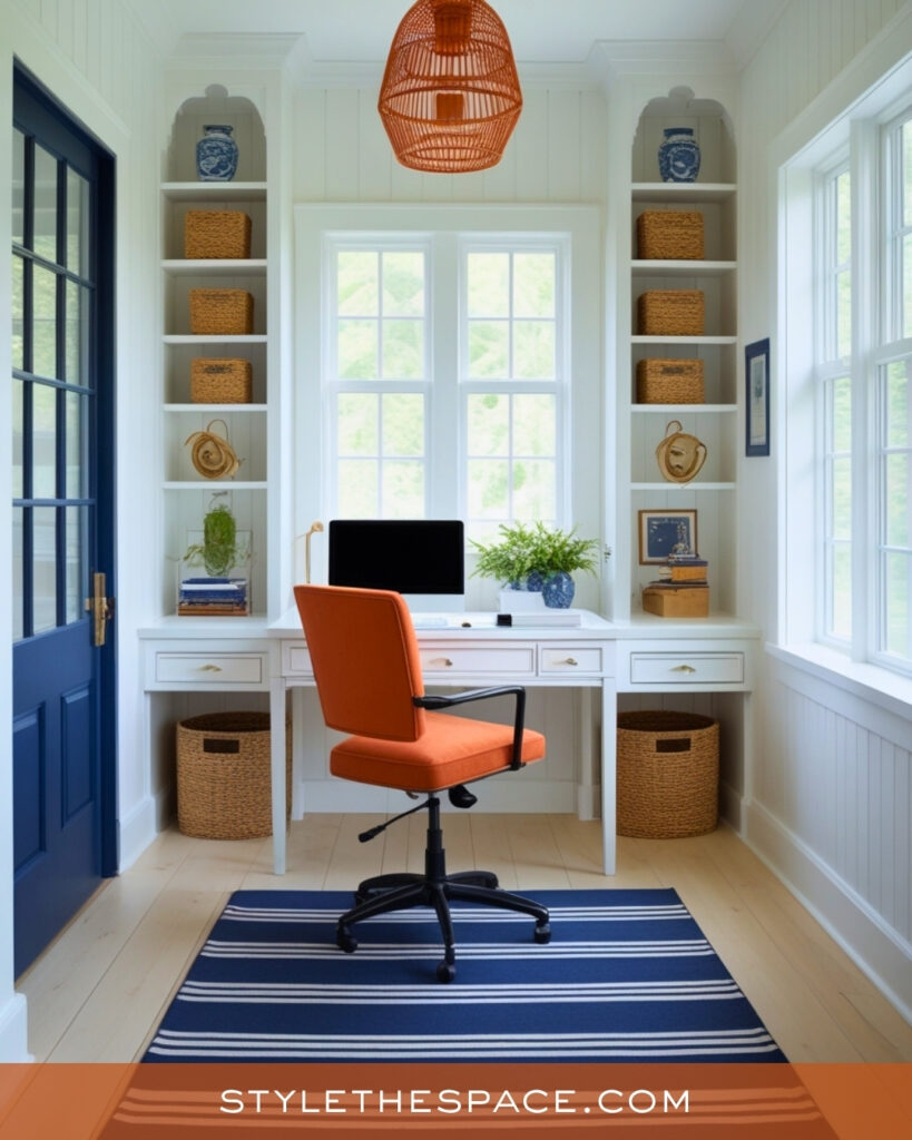 navy blue and burnt orange home office