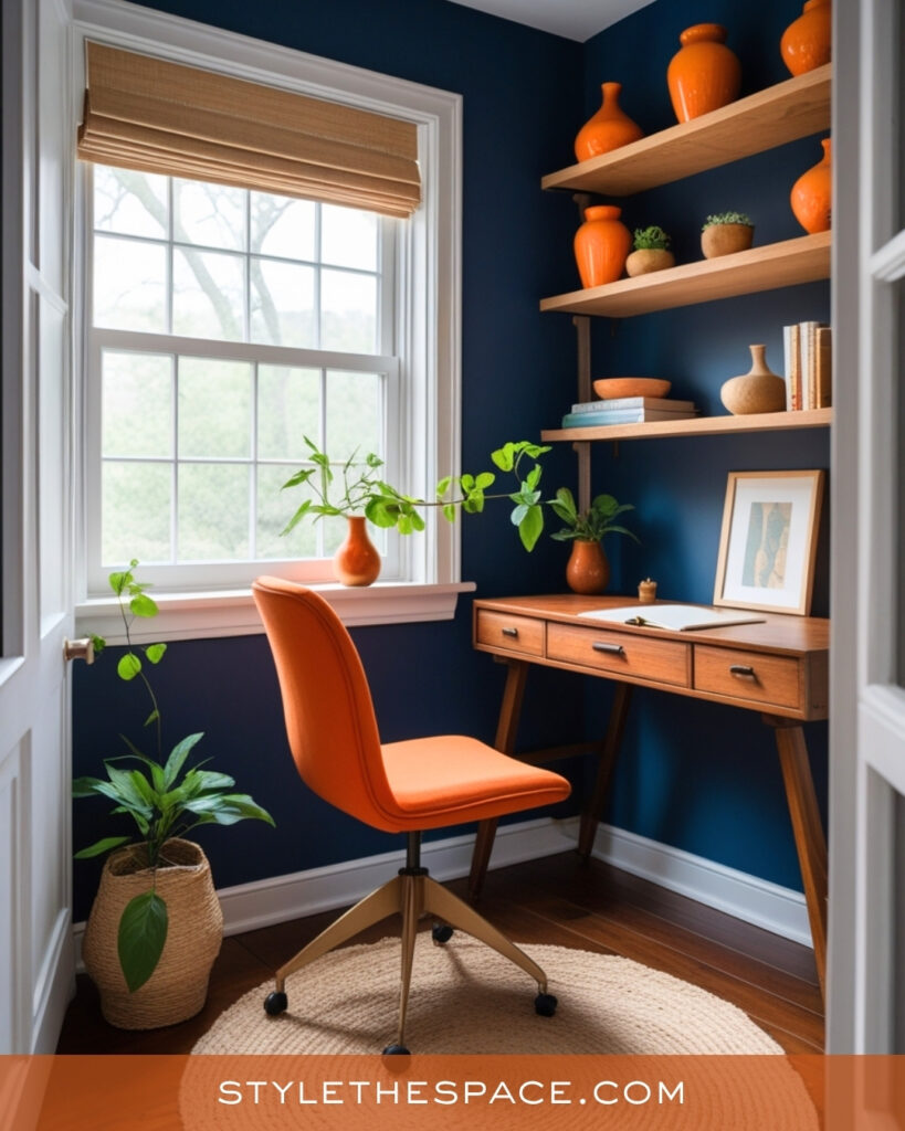 navy blue and burnt orange home office