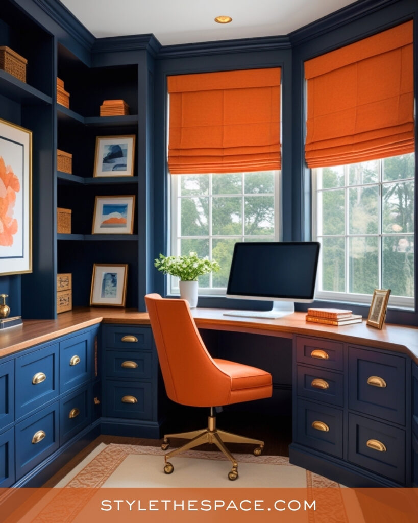 navy blue and burnt orange home office