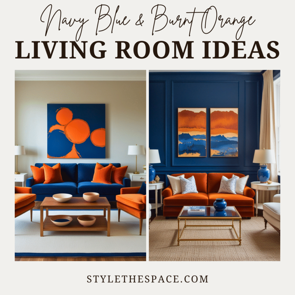 navy blue and burnt orange living room ideas
