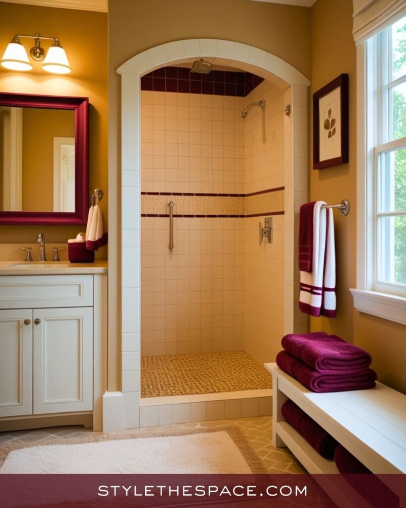 Stylish Beige and Burgundy Bathroom Combination