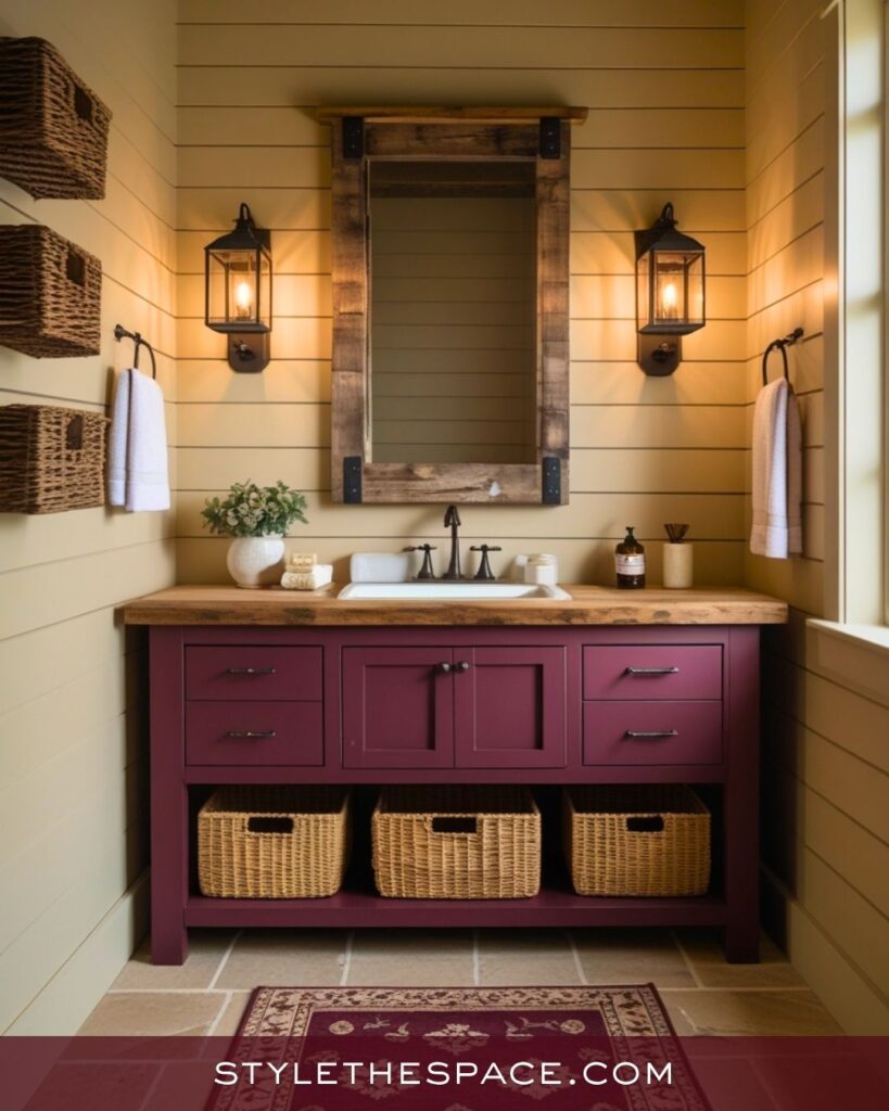 Rustic Beige and Burgundy Bathroom Design
