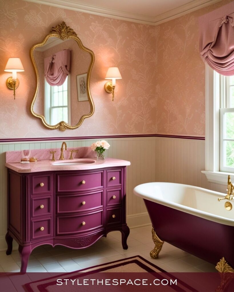 Elegant Beige and Burgundy Bathroom with Classic Charm