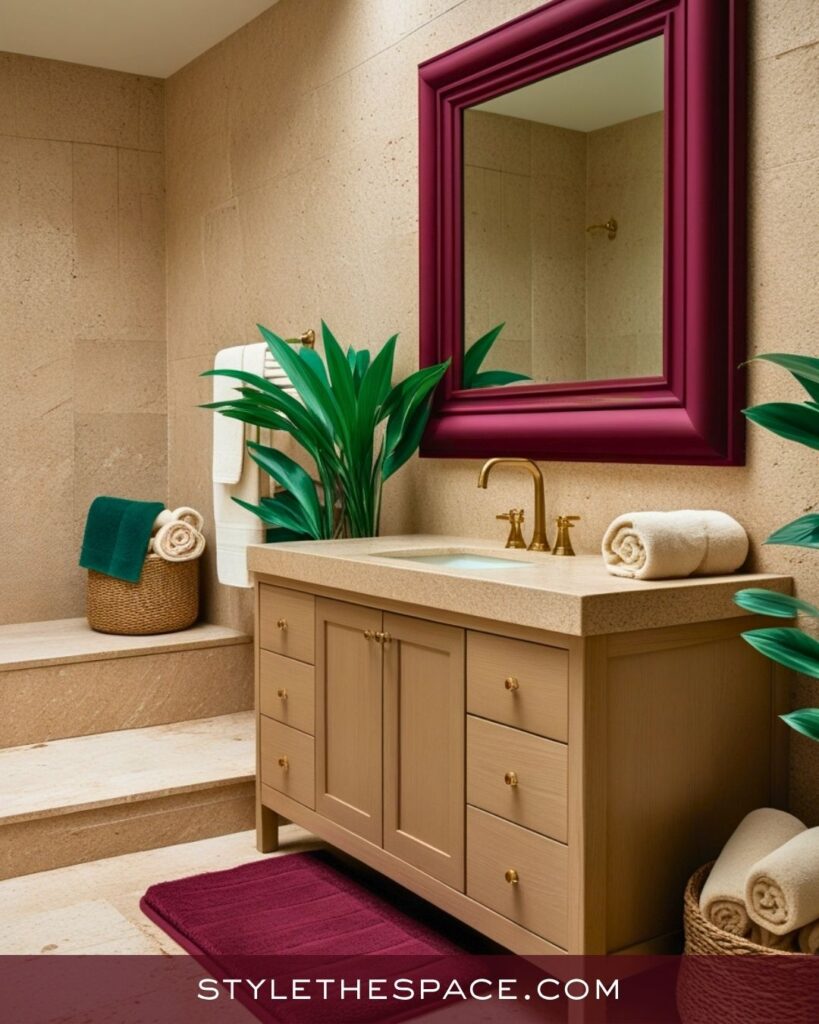 Minimalist Beige and Burgundy Bathroom Design