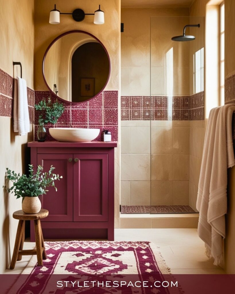 Bohemian Beige and Burgundy Bathroom Style