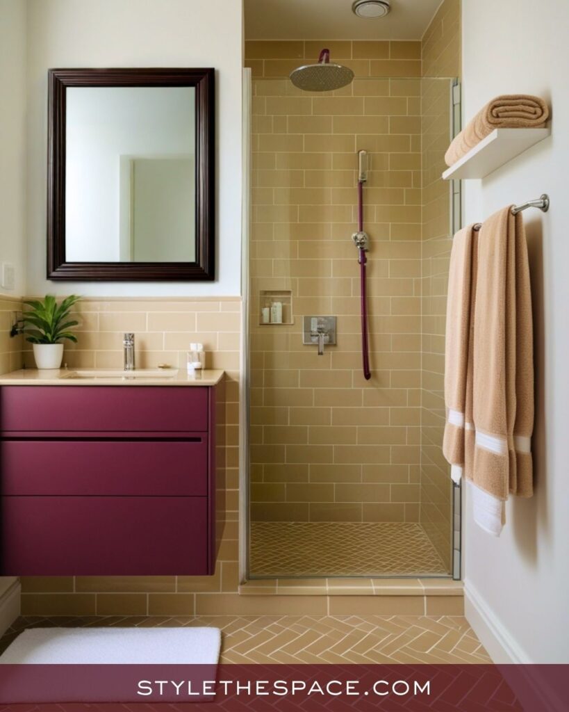 Contemporary Beige and Burgundy Bathroom Design