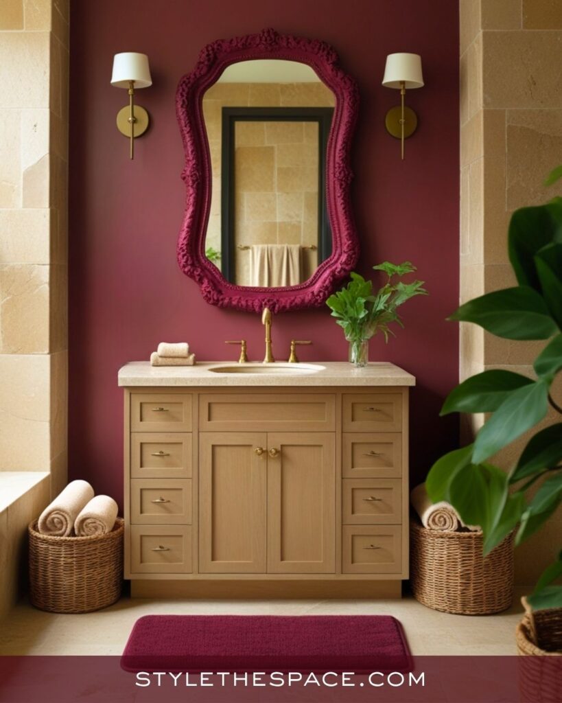 Elegant Beige and Burgundy Bathroom Design