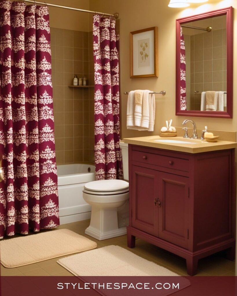 Warm Beige and Burgundy Bathroom Inspiration