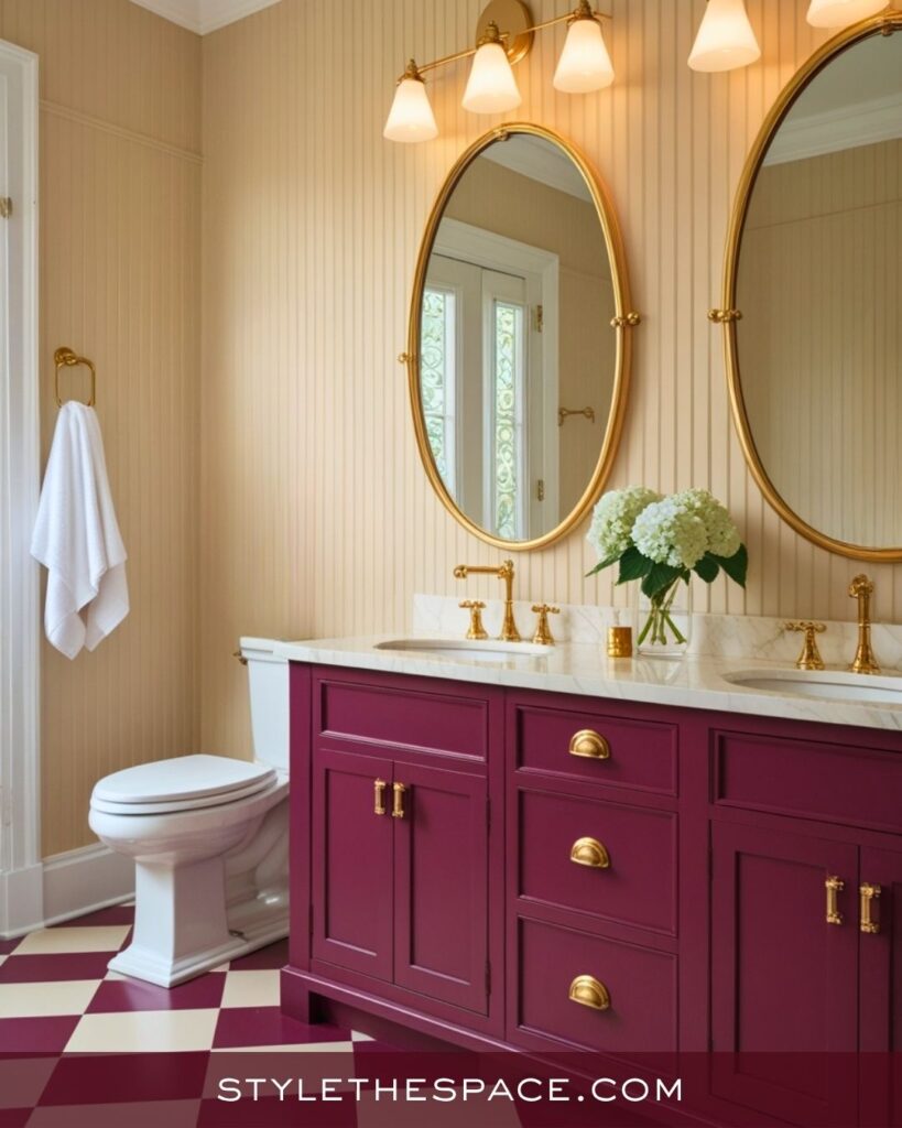 Luxurious Beige and Burgundy Bathroom Design