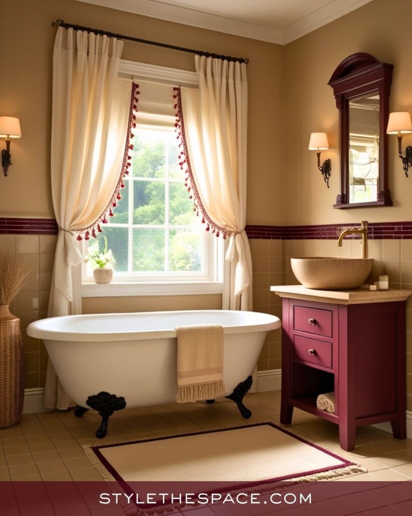 Classic Beige and Burgundy Bathroom Elegance