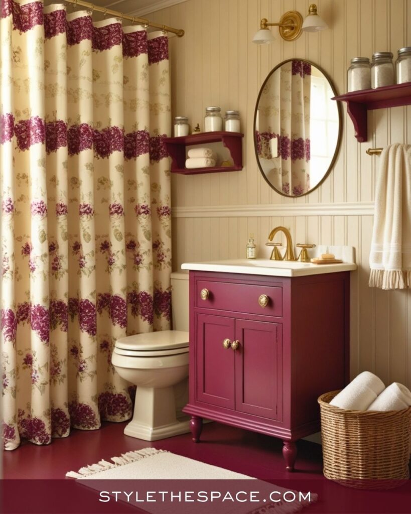 Vintage Beige and Burgundy Bathroom Charm