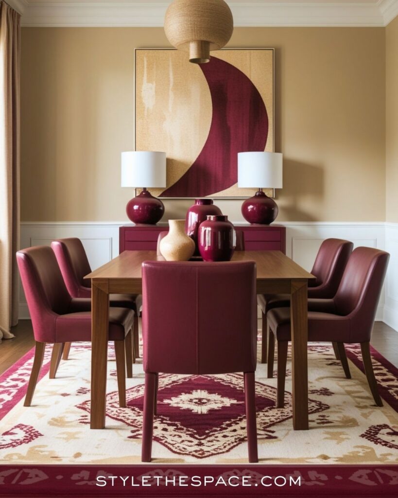 Modern Beige and Burgundy Dining Room Design