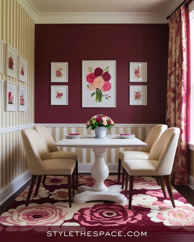 Charming Beige and Burgundy Dining Room Design