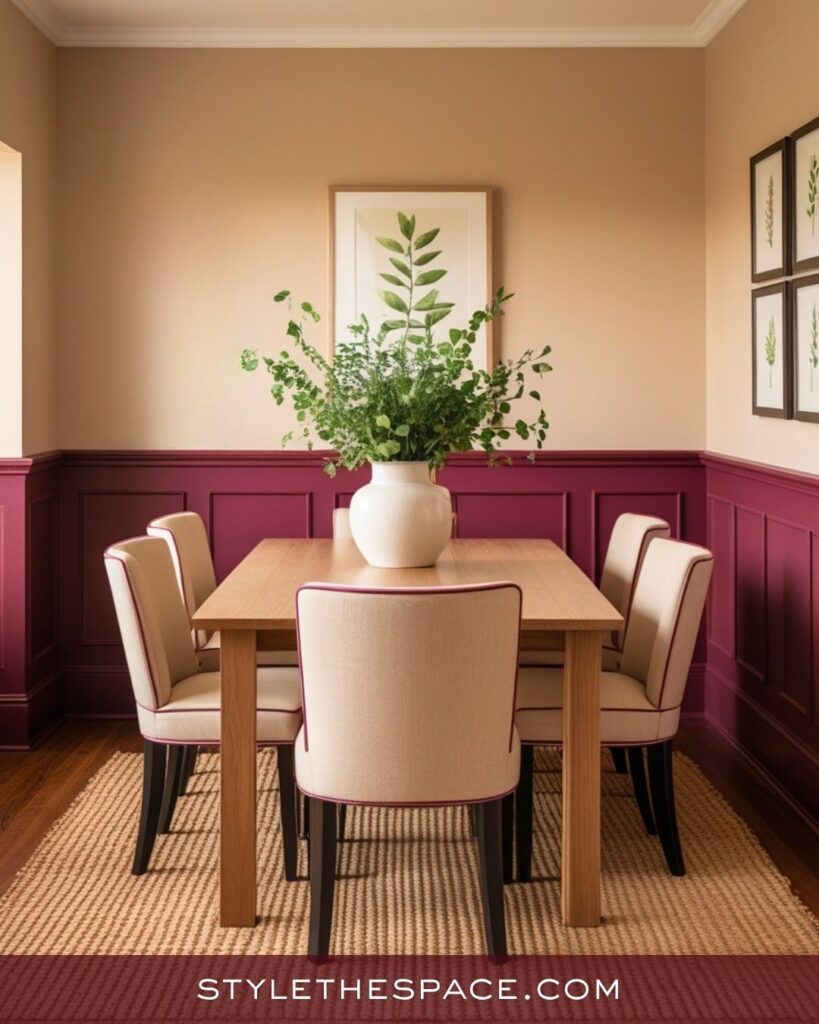 Sophisticated Beige and Burgundy Dining Room Style