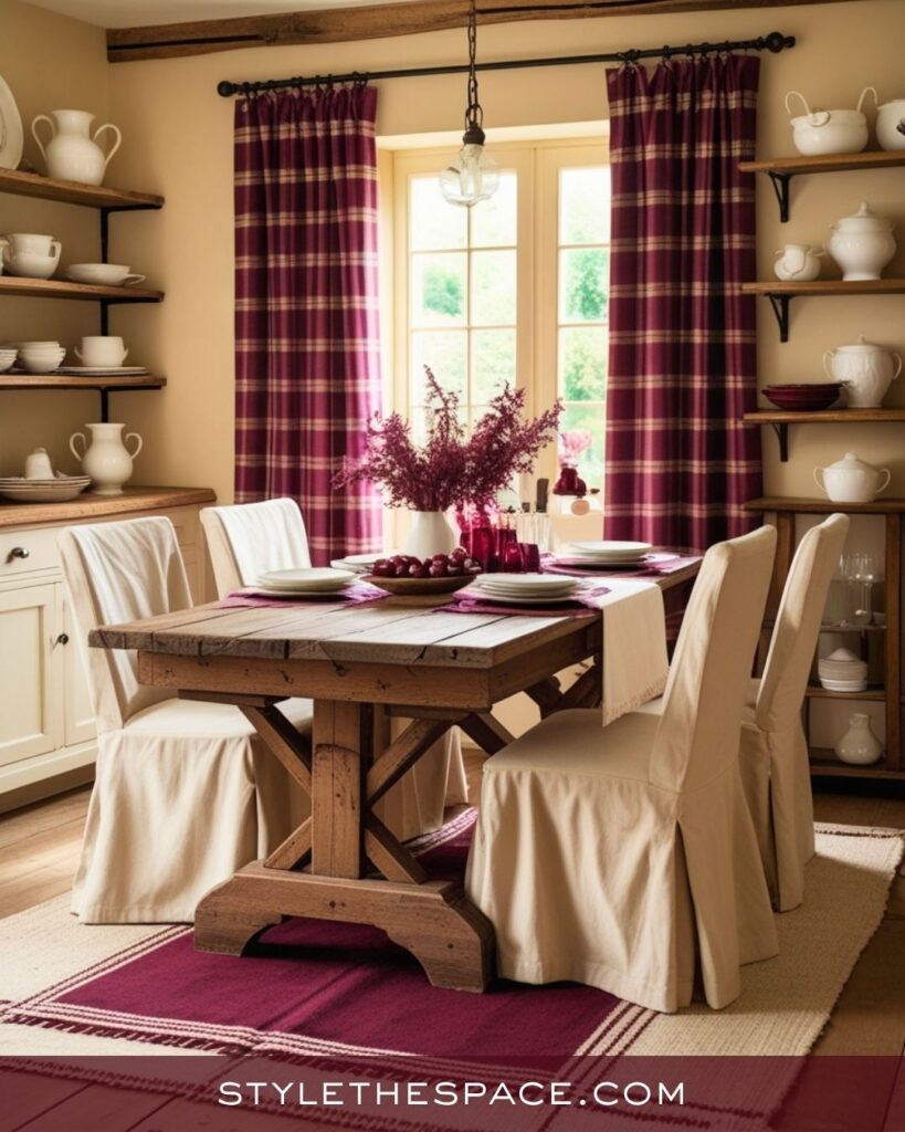 Rustic Beige and Burgundy Dining Room Inspiration