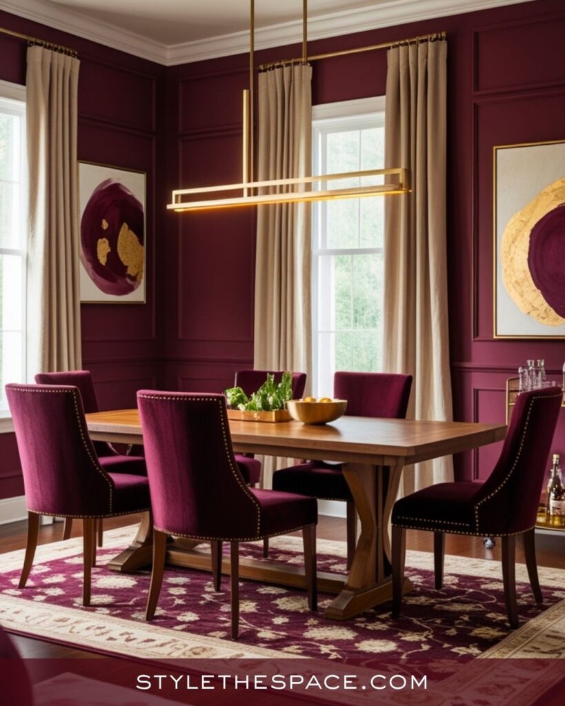 Modern Classic Beige and Burgundy Dining Room Design