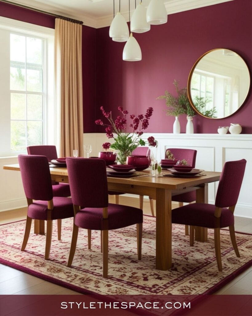 Modern Beige and Burgundy Dining Room Elegance