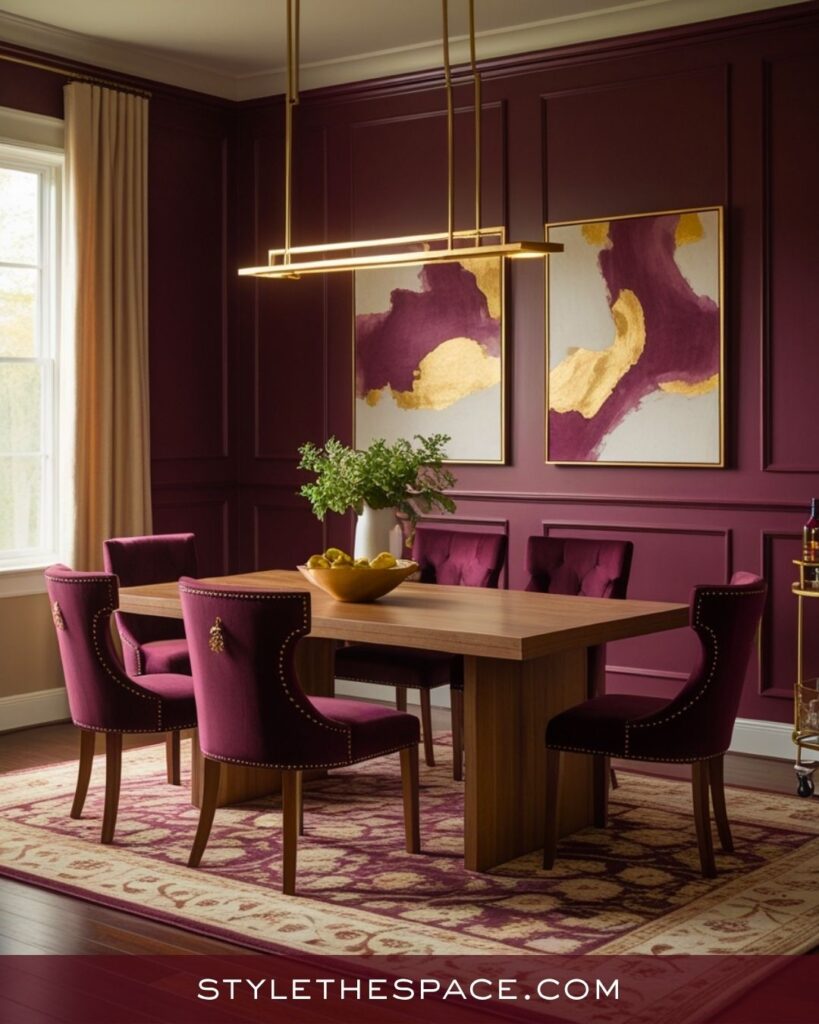 Luxurious Beige and Burgundy Dining Room Decor