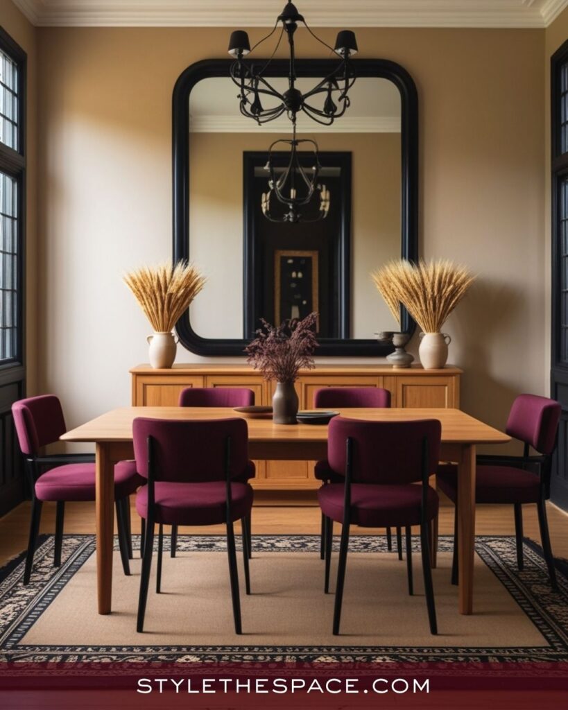 Modern Rustic Beige and Burgundy Dining Room