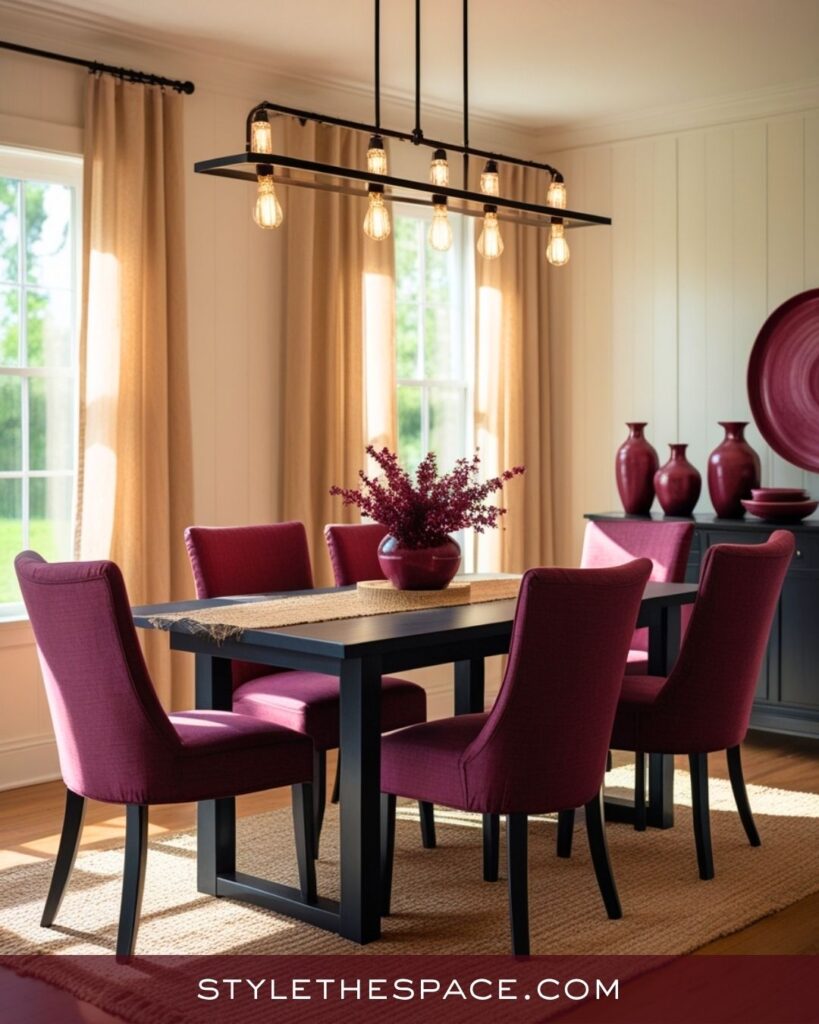 Warm Beige and Burgundy Dining Room Design