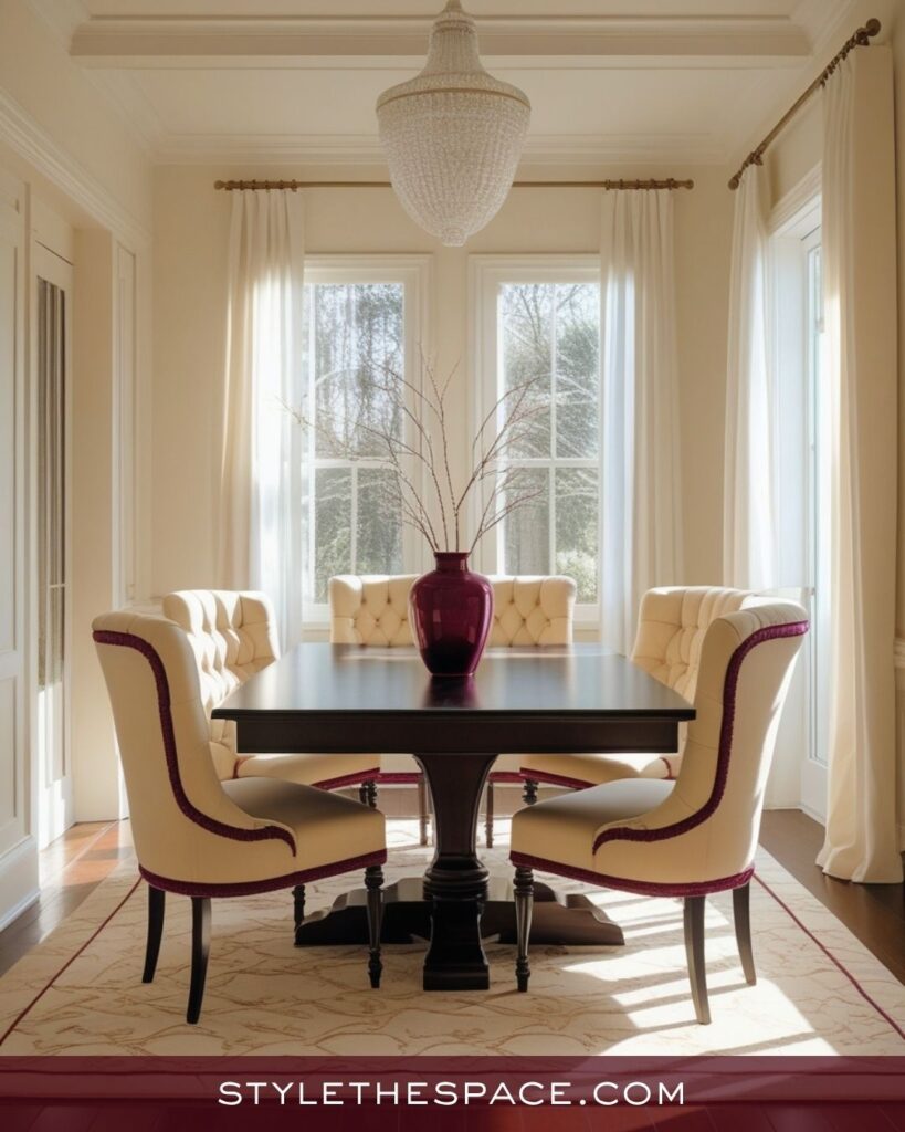 Classic Beige and Burgundy Dining Room Elegance