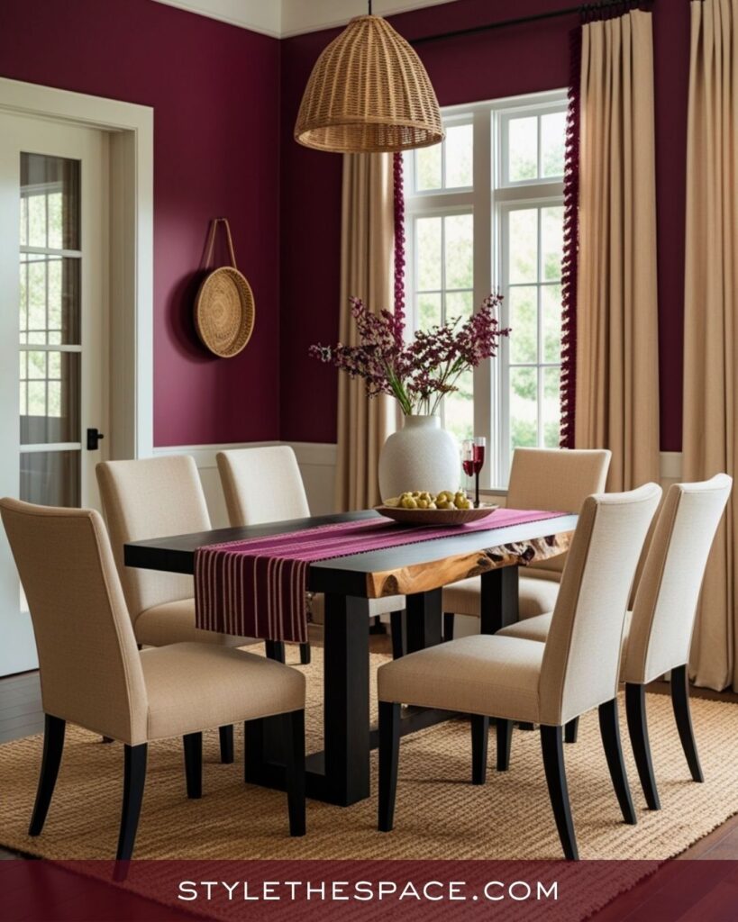 Elegant Beige and Burgundy Dining Room