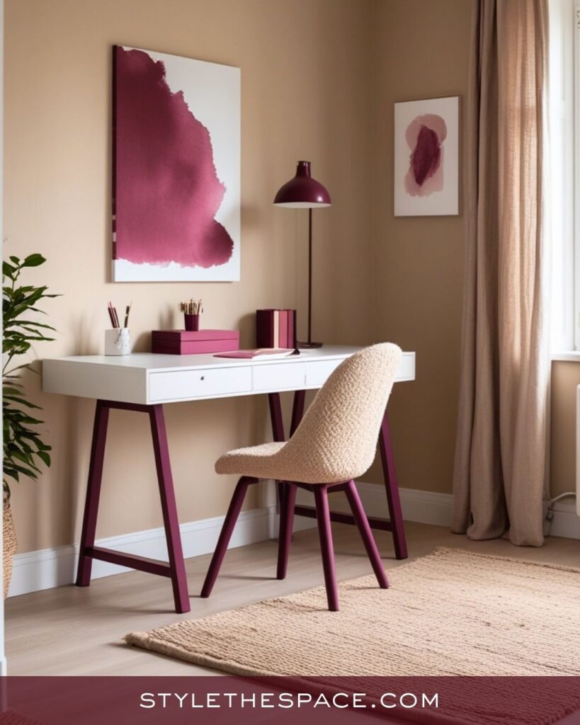Soft Beige and Burgundy Home Office with Modern Simplicity