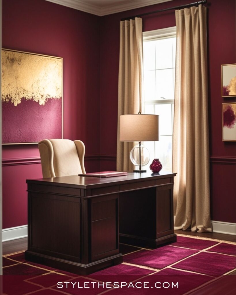 Luxurious Beige and Burgundy Home Office with a Classic Touch