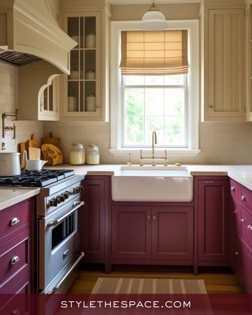 Timeless Beige and Burgundy Kitchen with Subtle Elegance