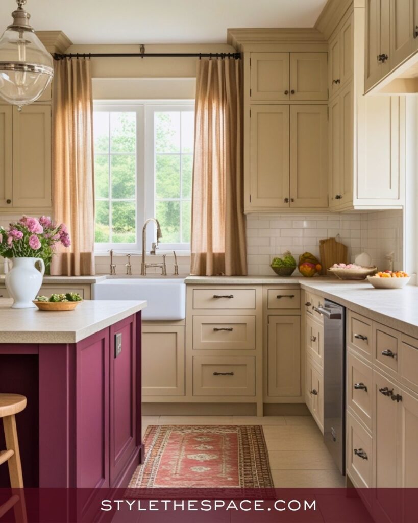 Inviting Beige and Burgundy Kitchen with Classic Warmth