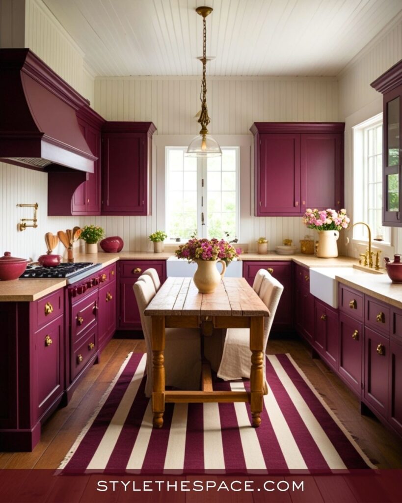 Warm Beige and Burgundy Kitchen with Country Elegance