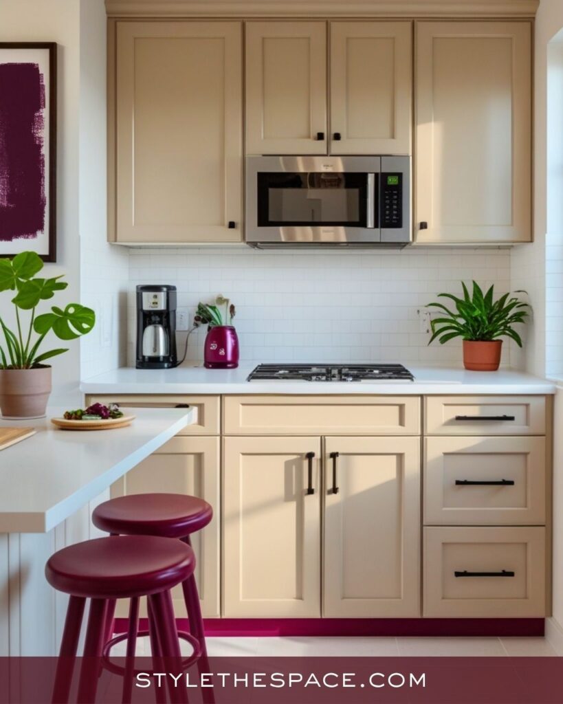 Modern Beige and Burgundy Kitchen with Minimalist Style