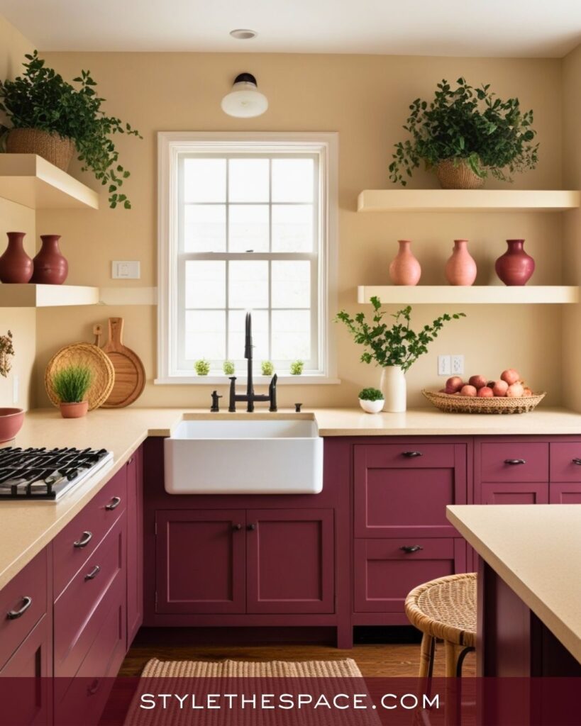 Beige and Burgundy Kitchen with a Fresh, Natural Feel