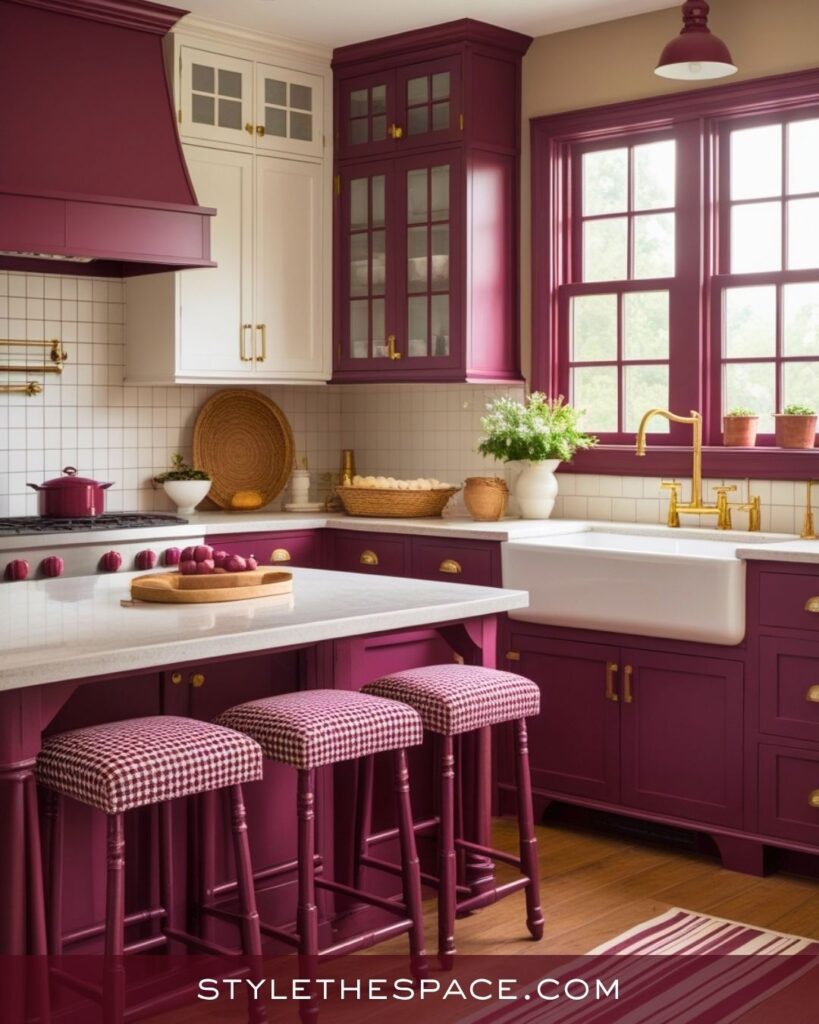 Chic Beige and Burgundy Kitchen with a Classic Twist