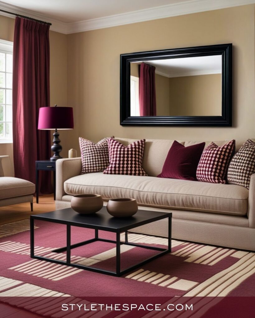 Modern Beige and Burgundy Living Room Style
