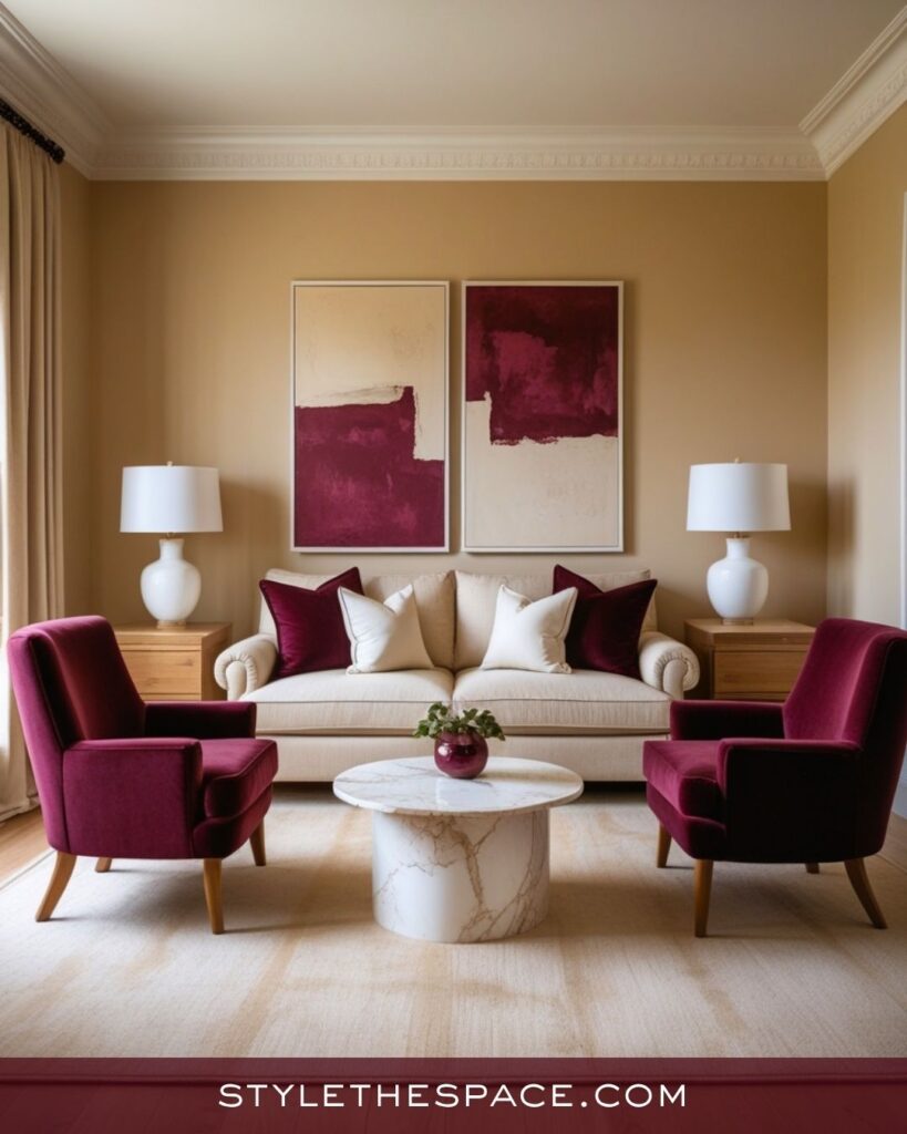 Refined Beige and Burgundy Living Room Inspiration