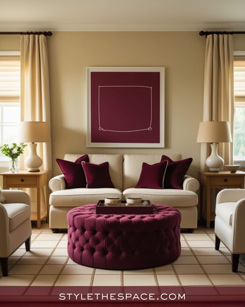 Cozy Beige and Burgundy Living Room Style