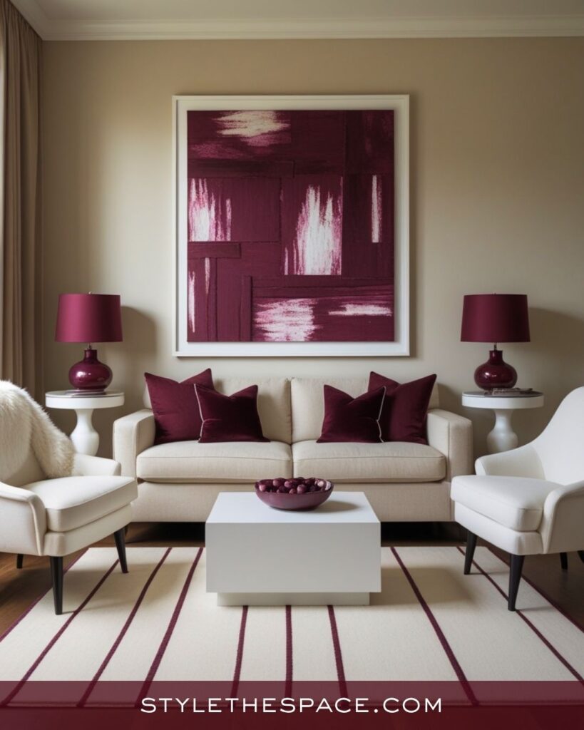 Chic Beige and Burgundy Living Room Look