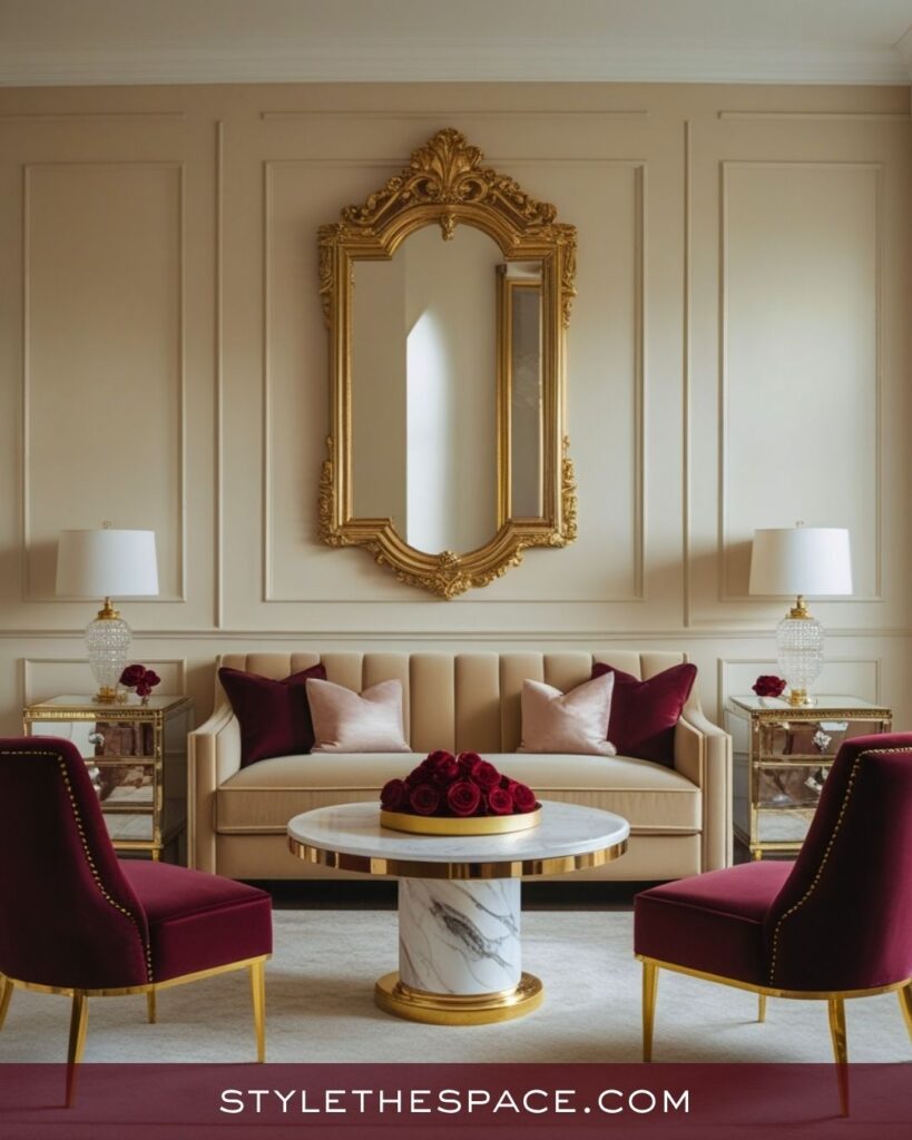 Luxurious Beige and Burgundy Living Room Inspiration