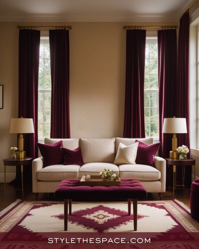Timeless Beige and Burgundy Living Room Decor