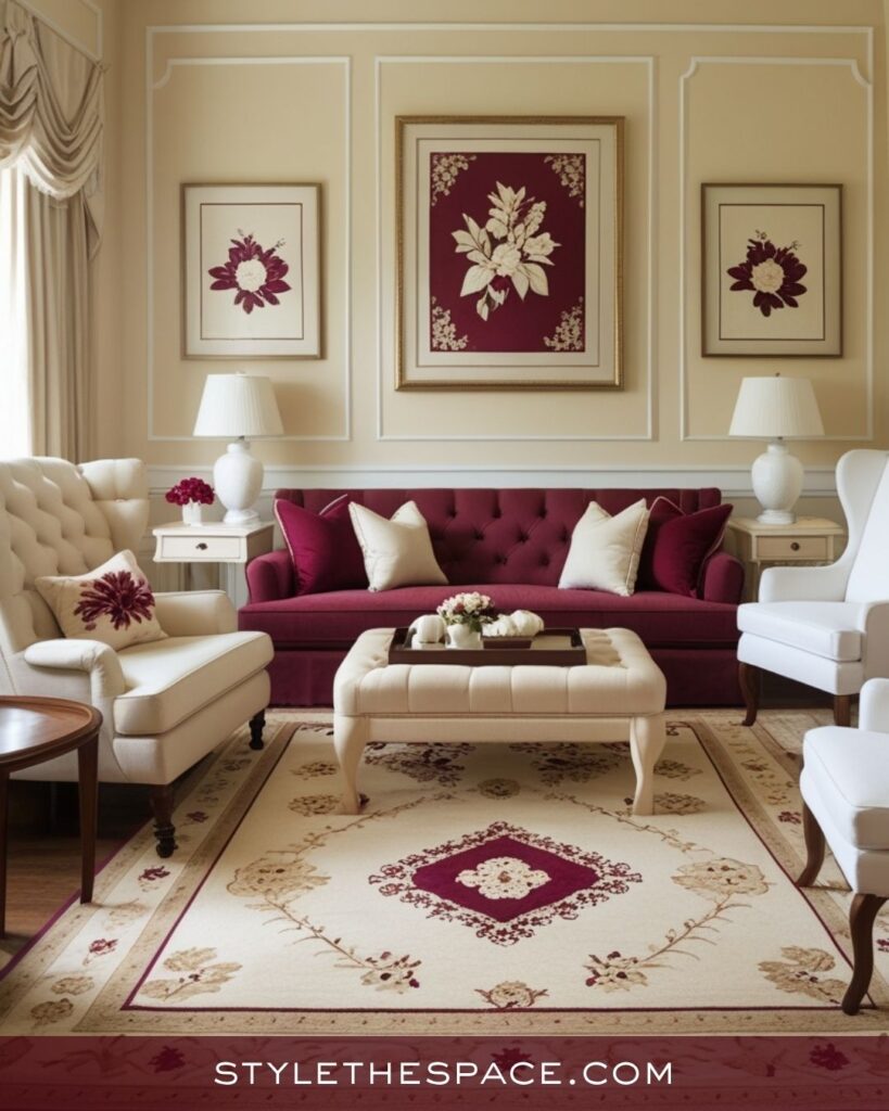 Classic Beige and Burgundy Living Room Elegance
