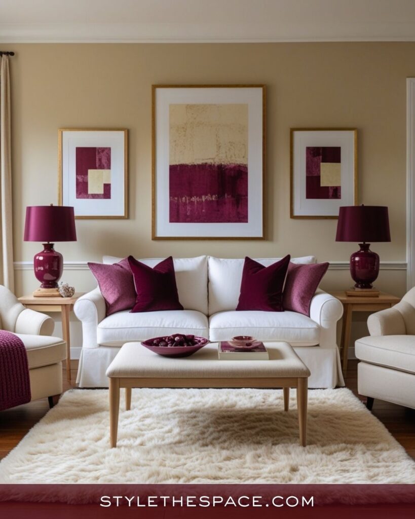 Warm Beige and Burgundy Living Room Inspiration