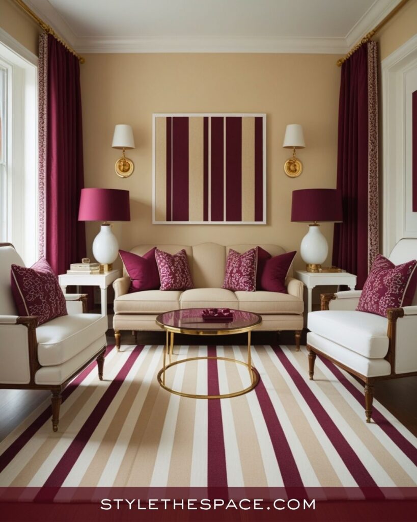 Sophisticated Beige and Burgundy Living Room Design