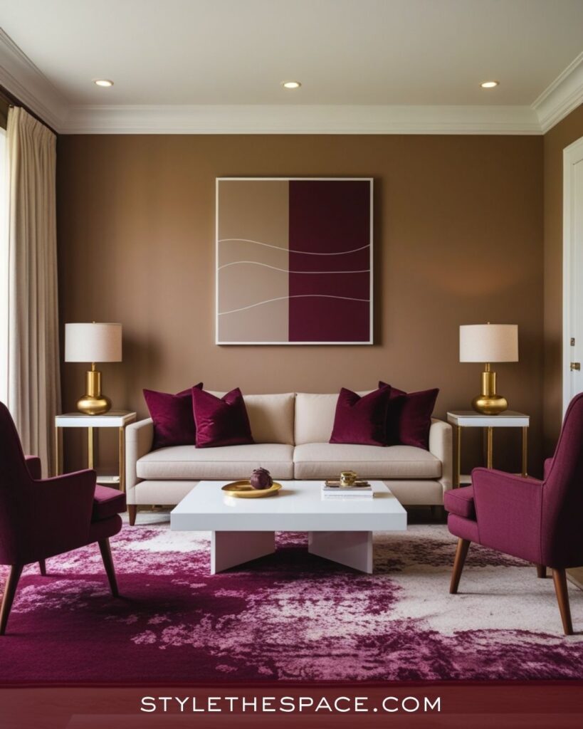 Modern Beige and Burgundy Living Room Style