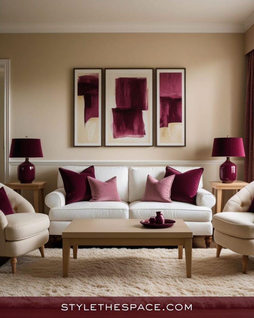 Elegant Beige and Burgundy Living Room