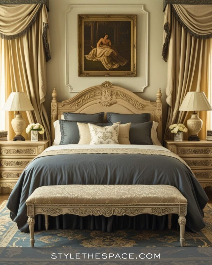 Elegant Traditional Beige and Grey Bedroom